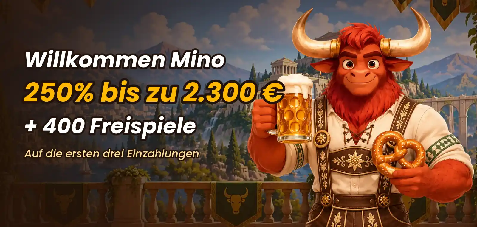 Minocasino Deutschland: Willkommenspaket Willkommen Mino 250% bis zu 2.300 € und 400 Freispiele